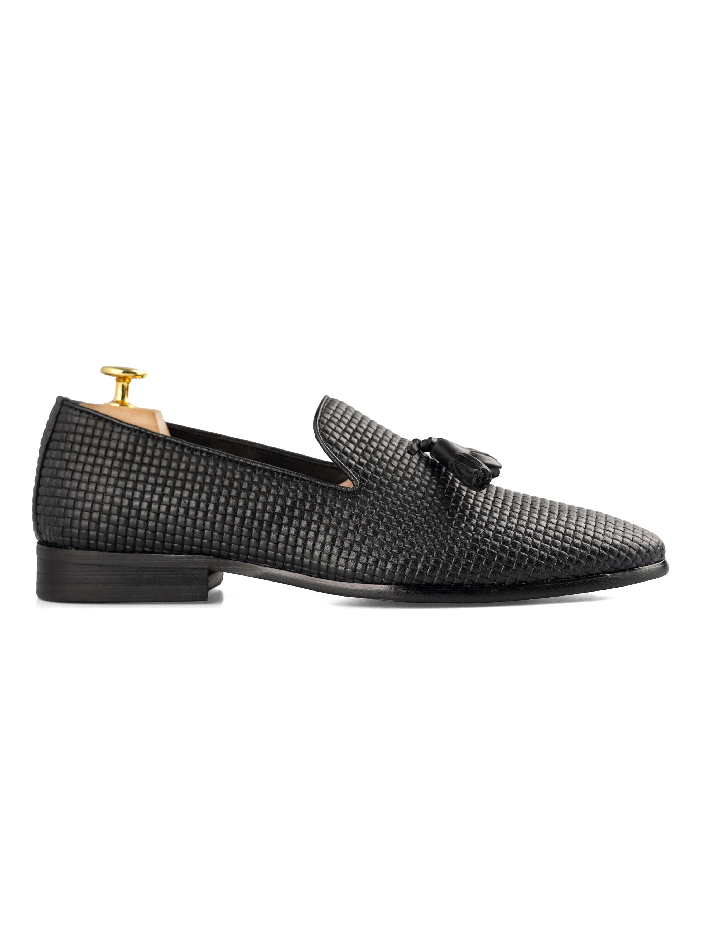 Loafer Slipper - Black Woven Leather