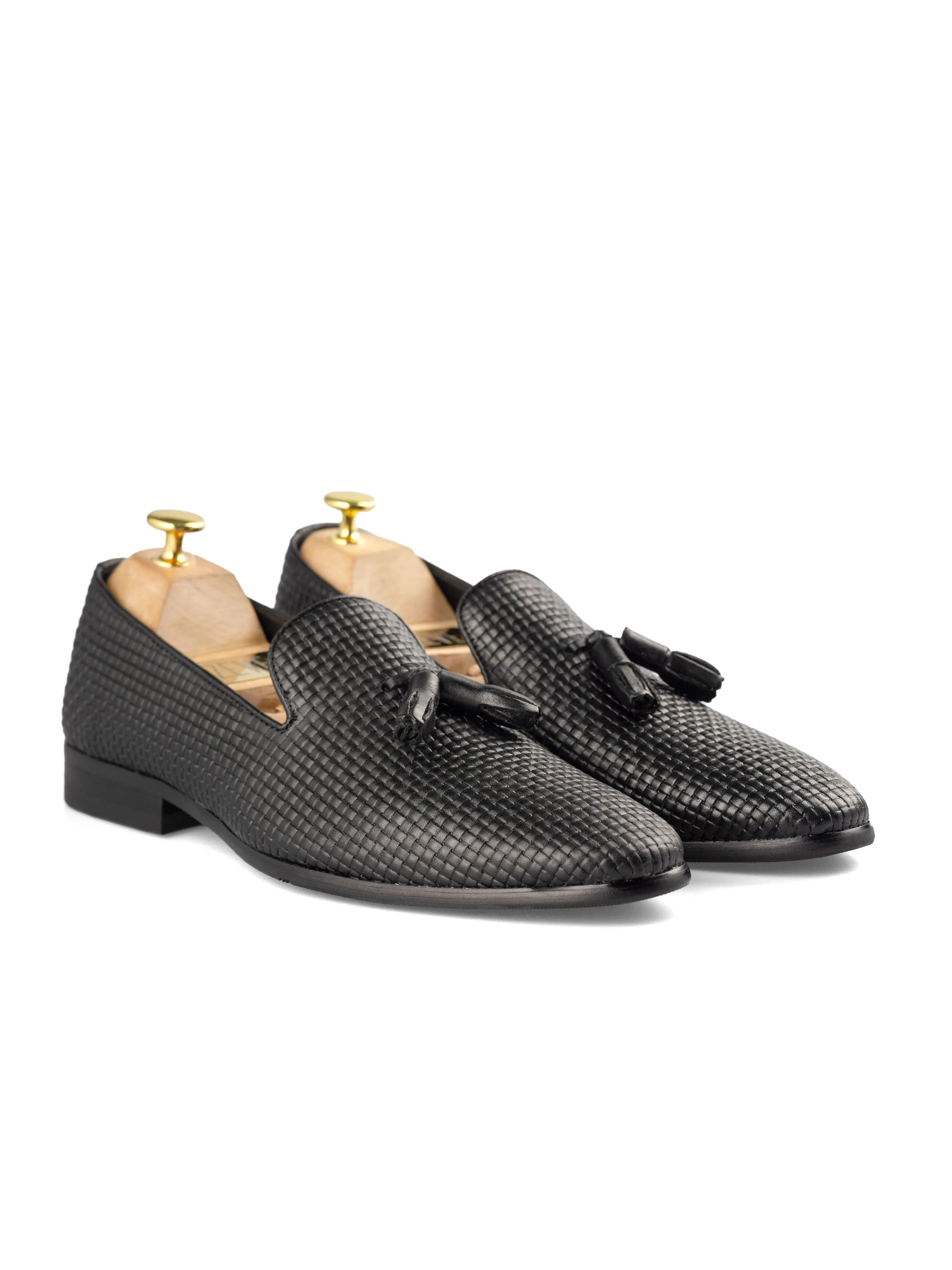 Loafer Slipper - Black Woven Leather