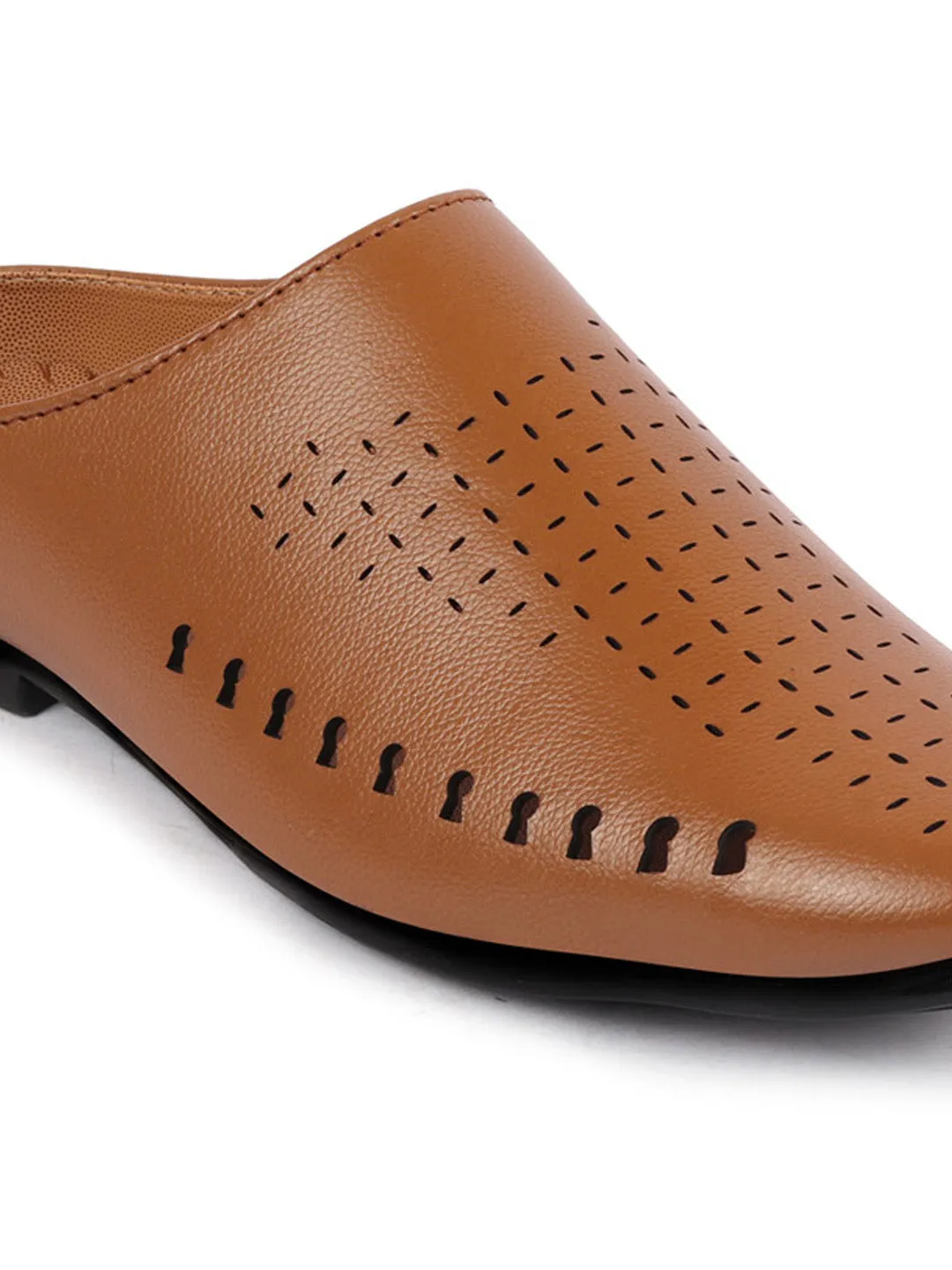 Men Tan Back Open Slip On Ethnic Mules Wedding Shoes