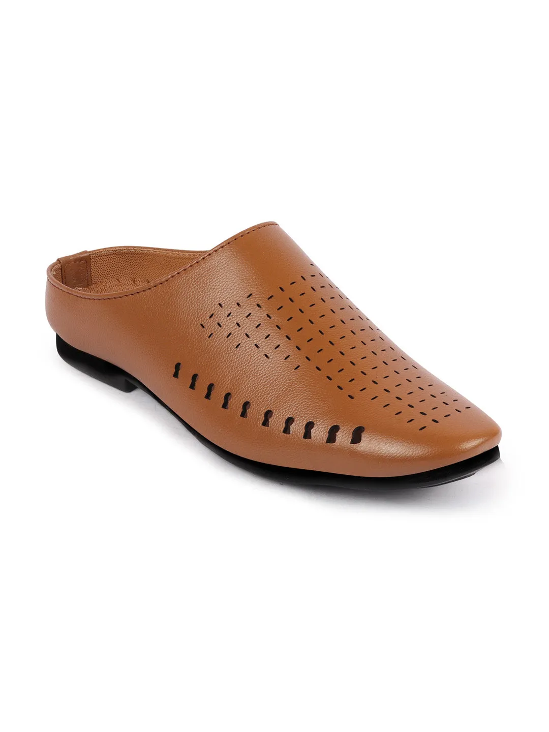 Men Tan Back Open Slip On Ethnic Mules Wedding Shoes