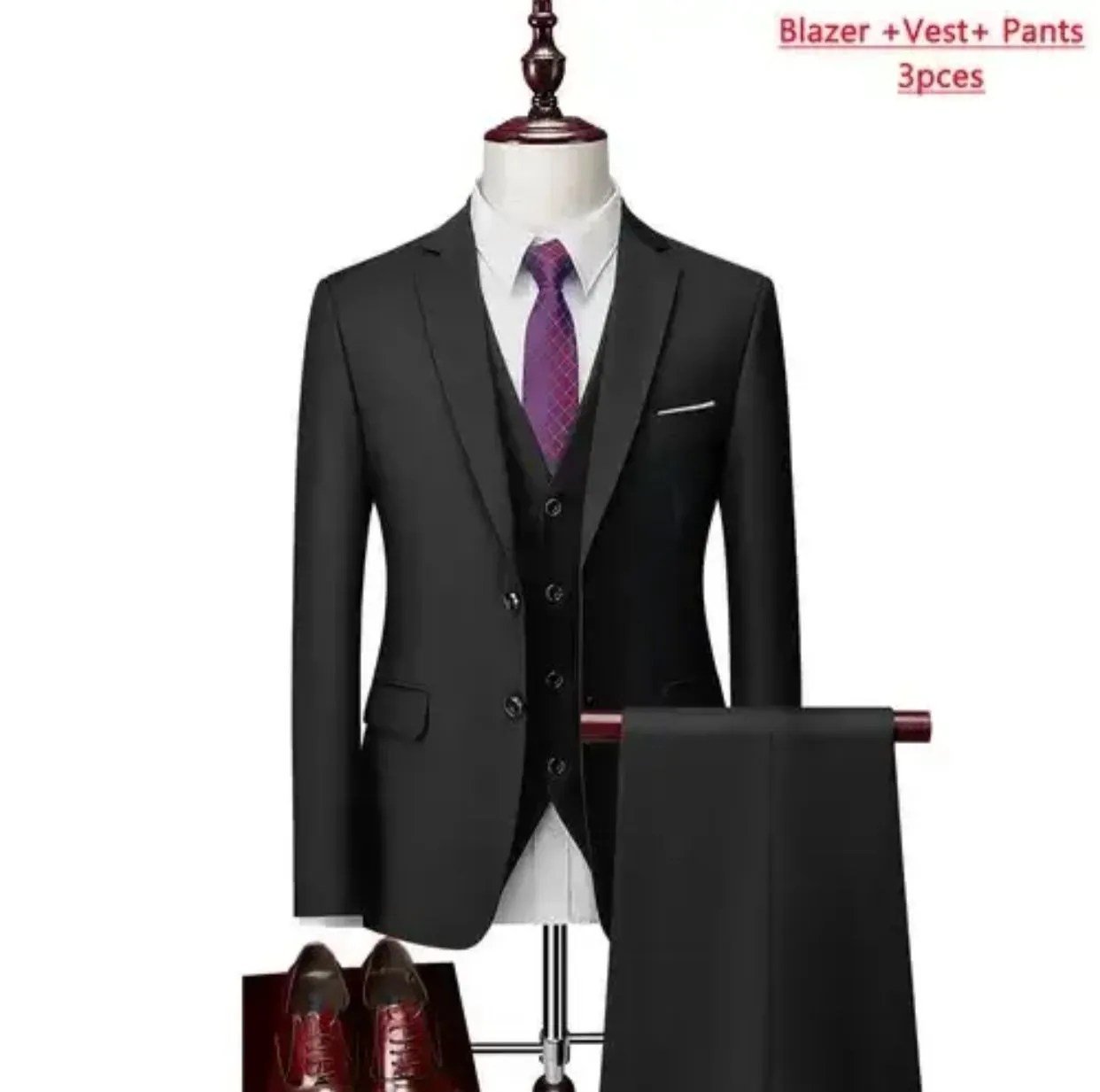 Men's Three-piece High-end Brand Business Formal Suit Jacket Vest Pants XL S4738896