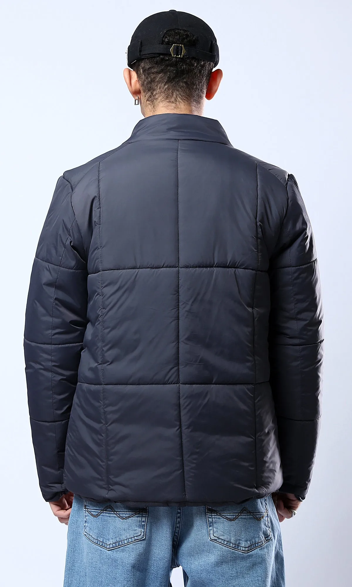 O180579 Full Zipper Dark Grey Coziness Puffer Jacket