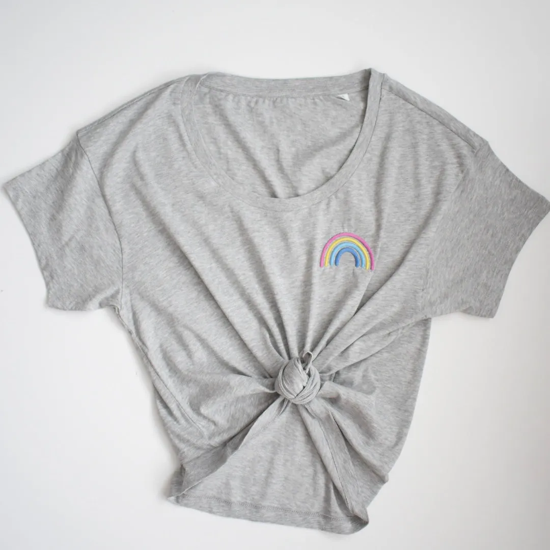 Our Kid Rainbow Tee - Grey Relaxed Fit Women's T-Shirt