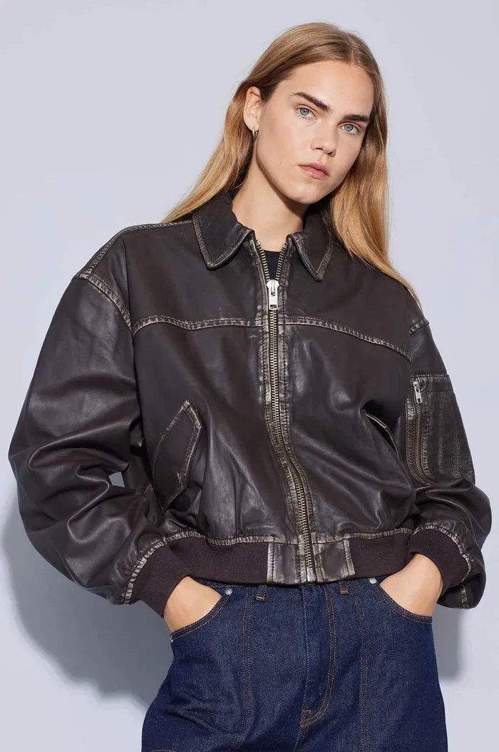 oval square Rocker Leather Bomber Dark oak