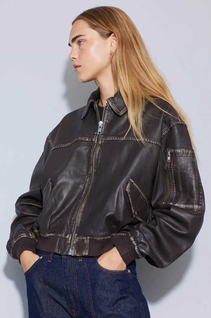 oval square Rocker Leather Bomber Dark oak