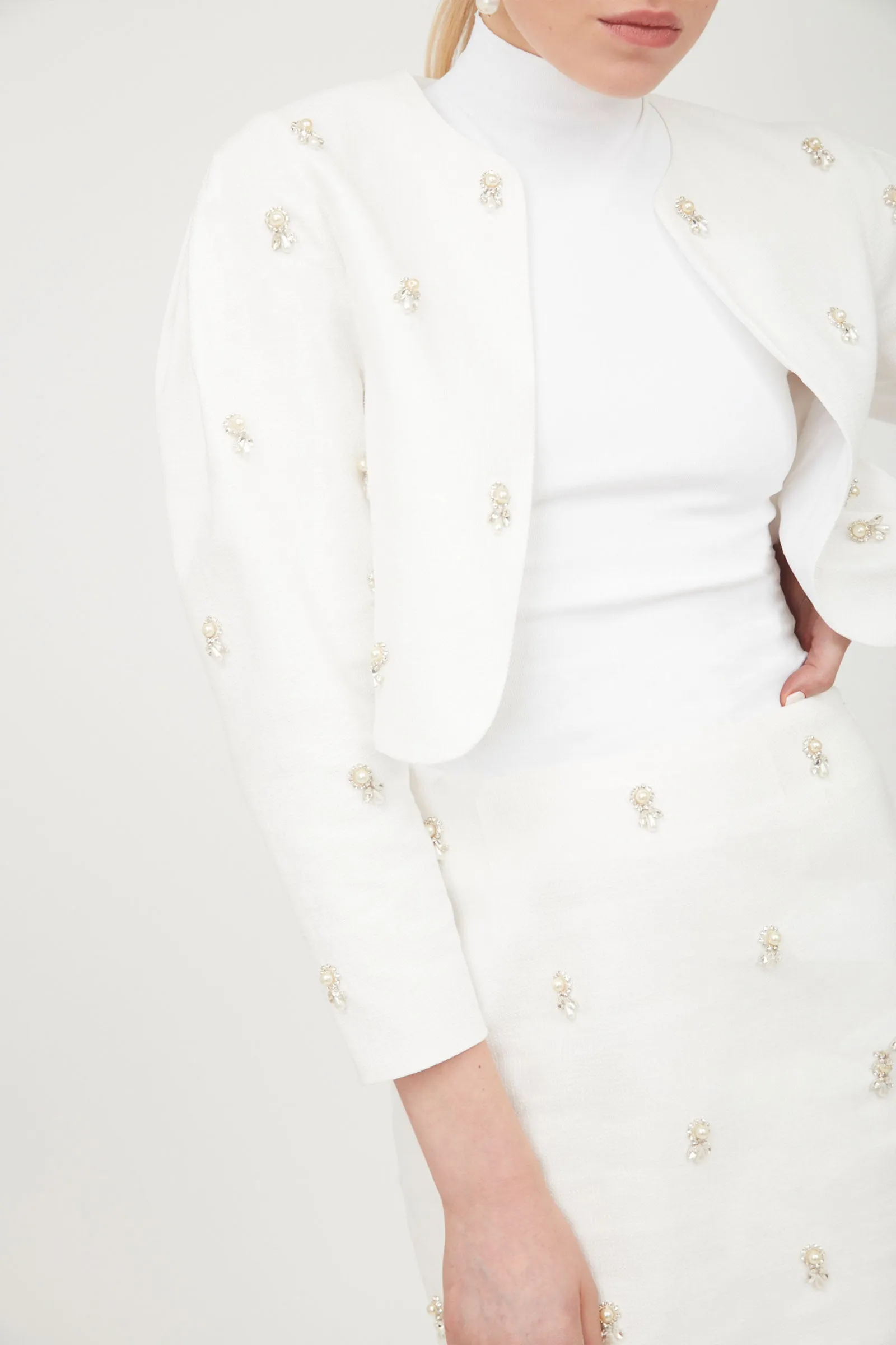 Pearl Beaded Cropped Jacket