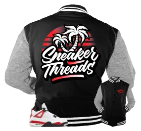 Retro 4 Red Cement Varsity Jacket - ST Palms - Black