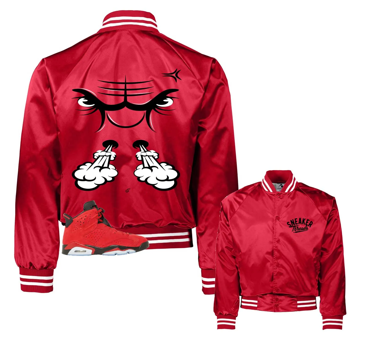 Retro 6 Toro Bravo Satin Jacket - Raging Face - Red