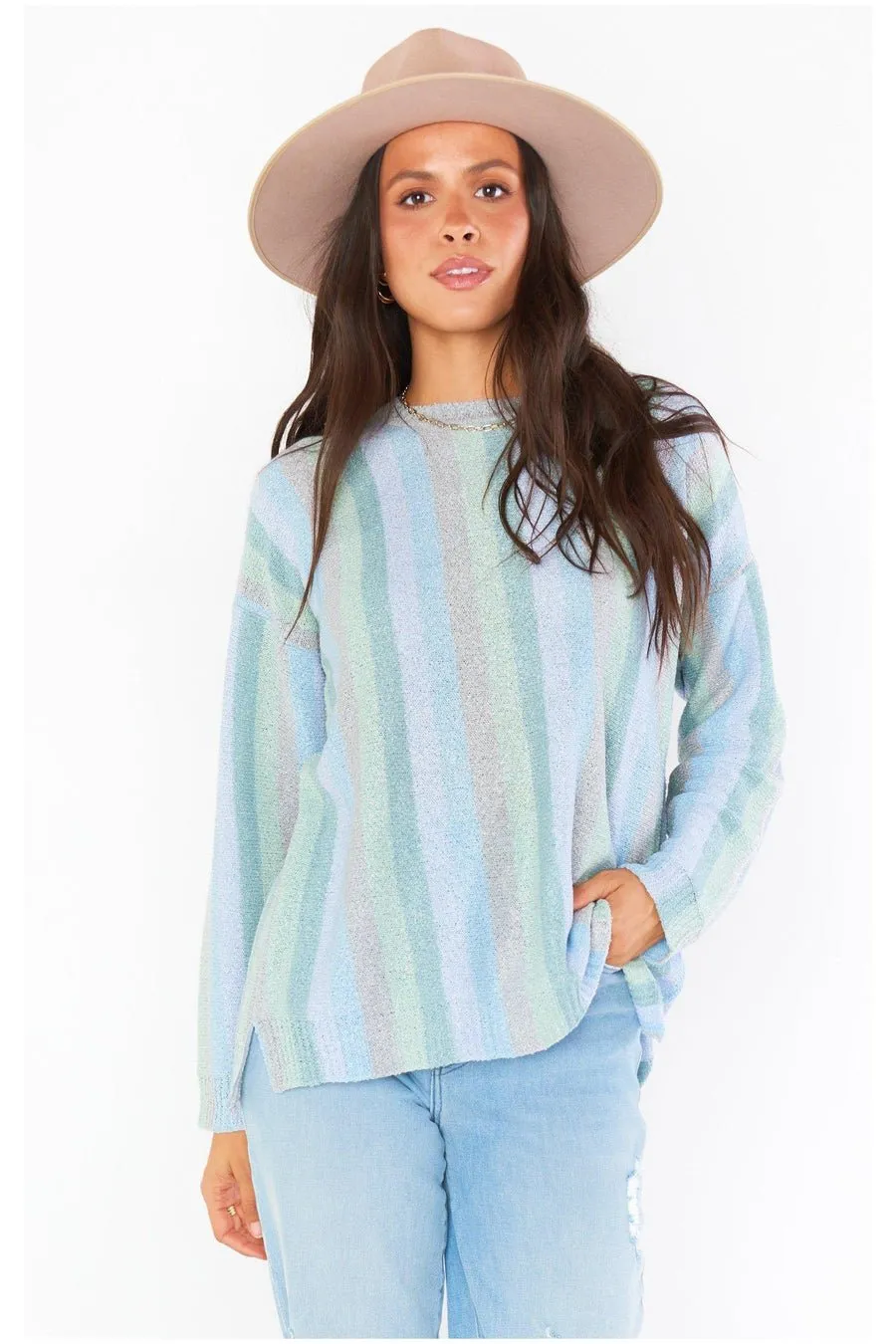 SHOW ME YOUR MUMU TRUE BLUE ATLAS SWEATER in the style of Vanessa Hudgens