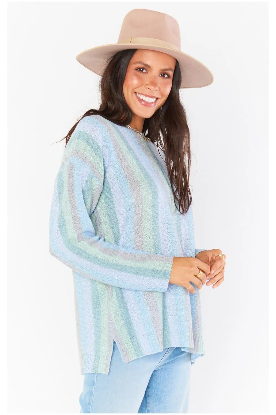 SHOW ME YOUR MUMU TRUE BLUE ATLAS SWEATER in the style of Vanessa Hudgens