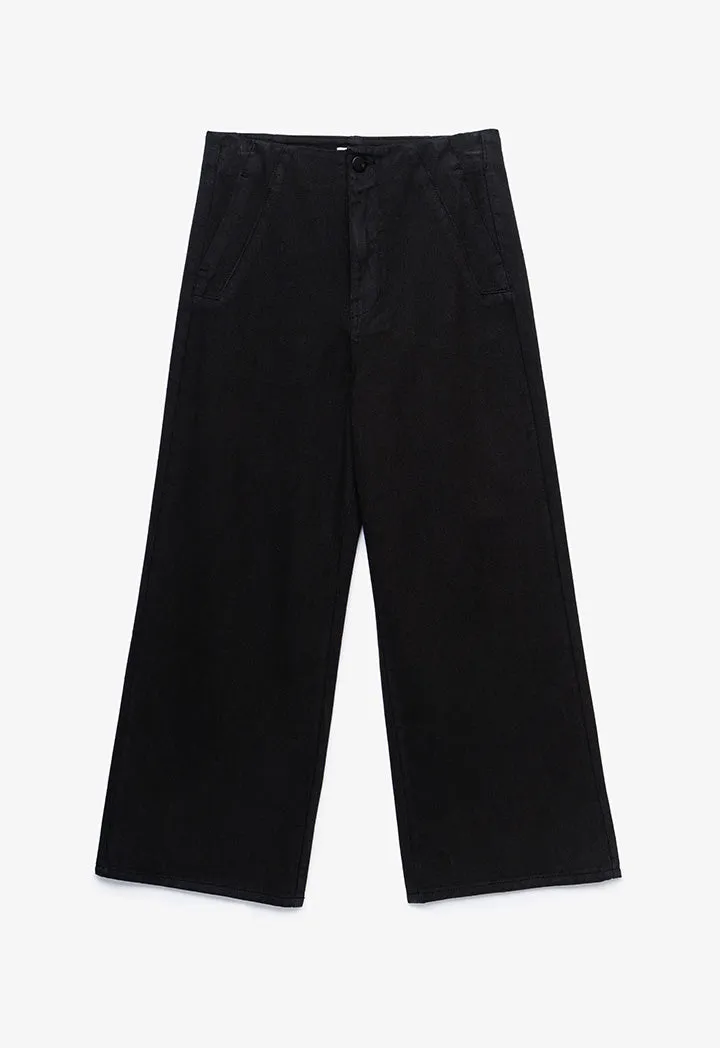 Solid Pleated Waist Wide Leg Jeans