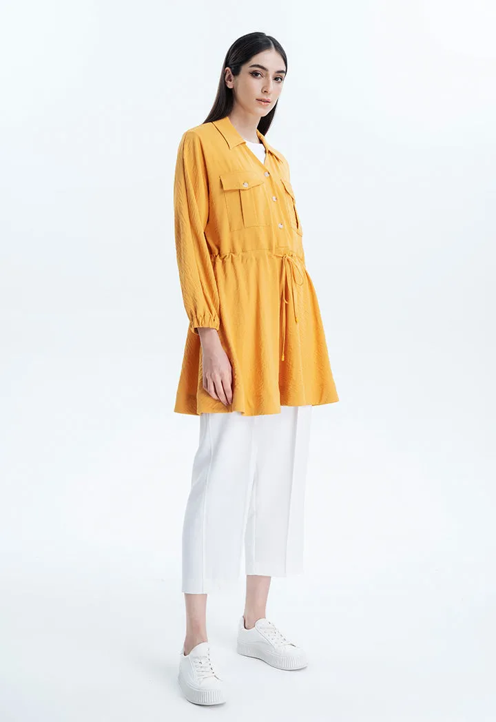 Solid Tunic Blouse With Drawstring Closure