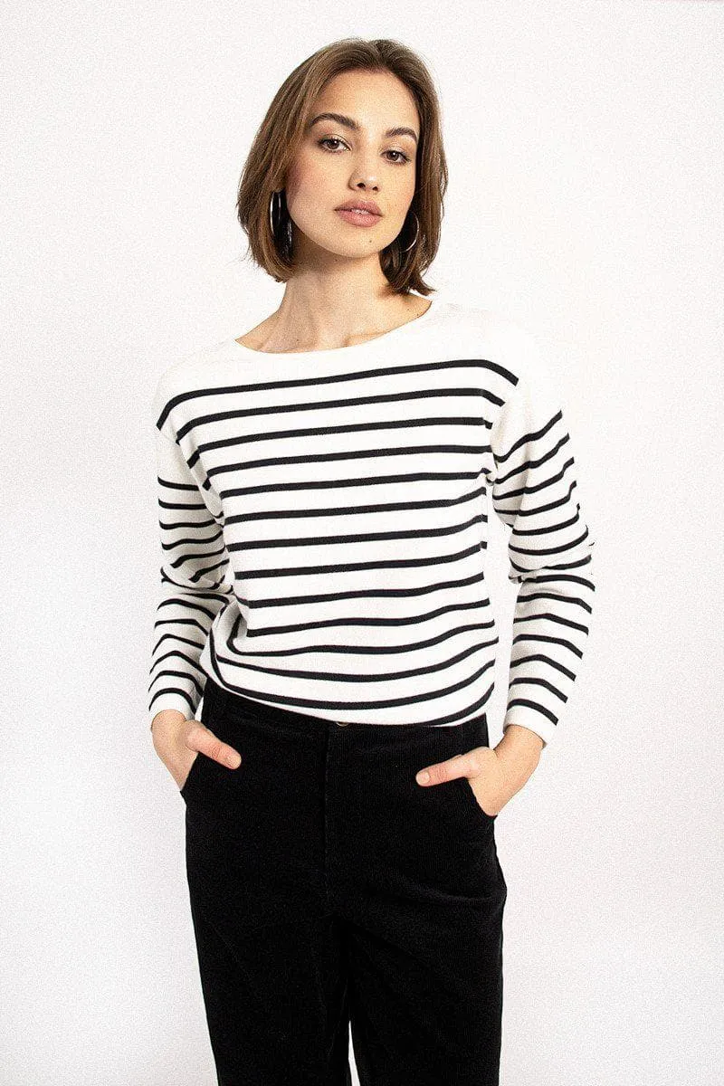 Striped Sweater with Gold Button Detail