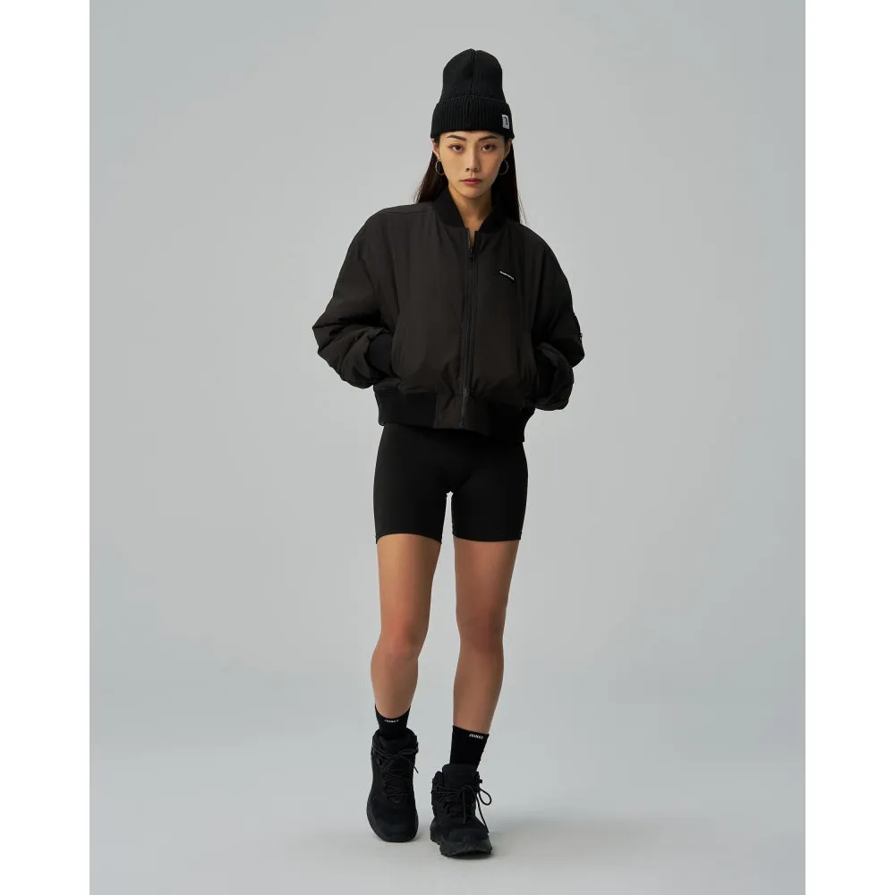 TEAMJOINED JOINED WOMEN CROPPED TECH INSIDE OUT BOMBER JACKET-BLACK / PURPLE