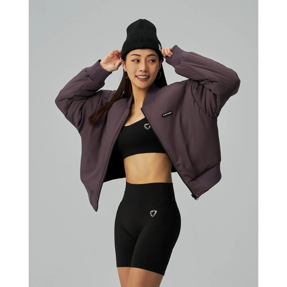 TEAMJOINED JOINED WOMEN CROPPED TECH INSIDE OUT BOMBER JACKET-BLACK / PURPLE