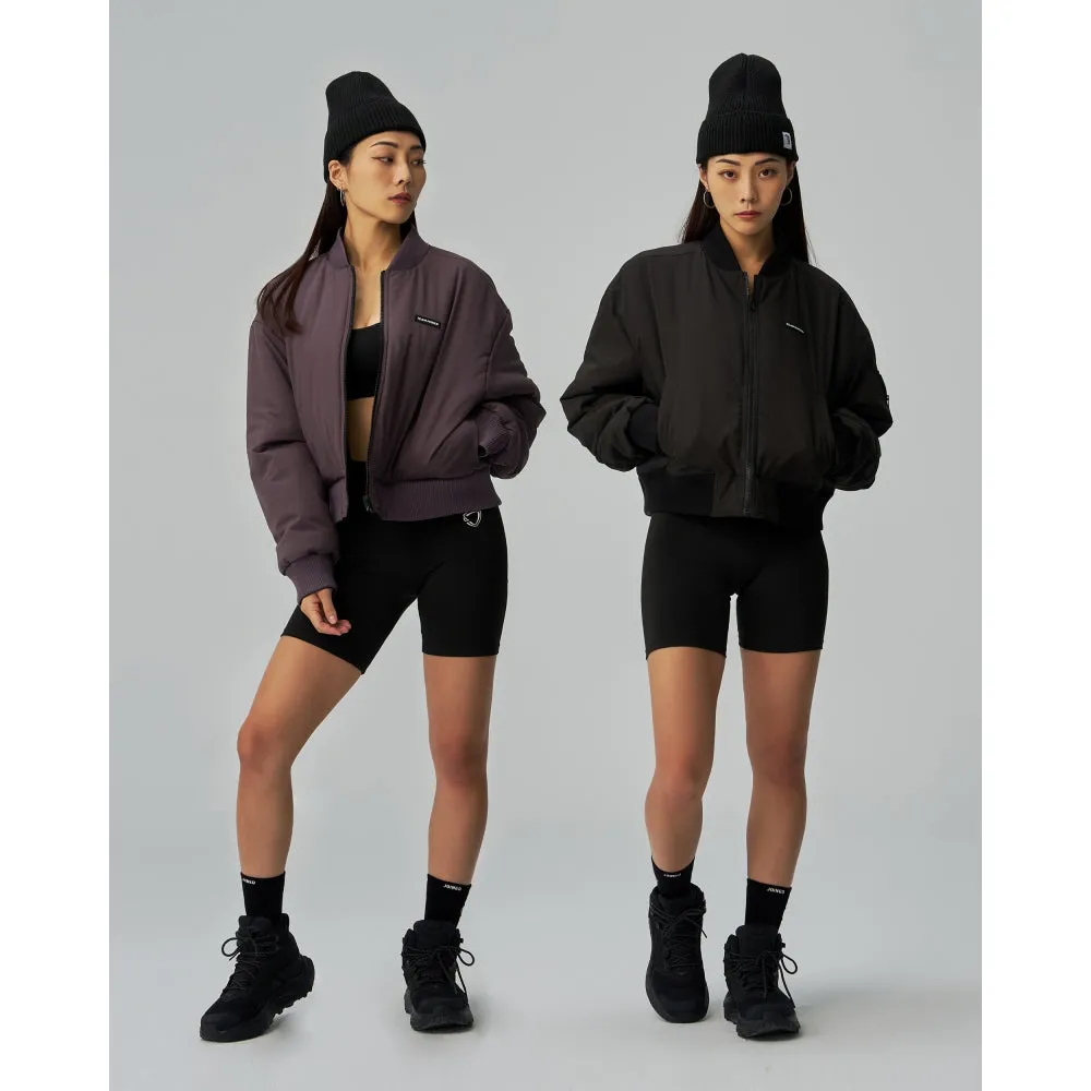 TEAMJOINED JOINED WOMEN CROPPED TECH INSIDE OUT BOMBER JACKET-BLACK / PURPLE