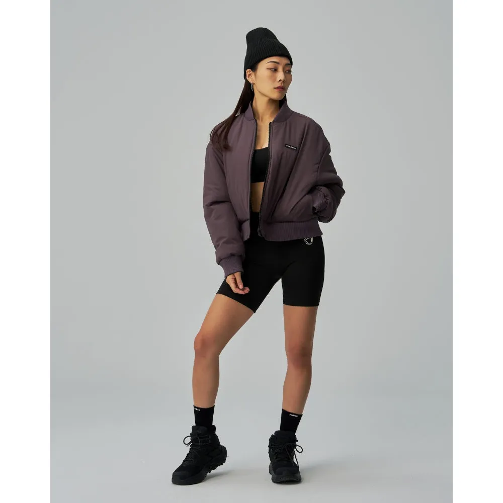 TEAMJOINED JOINED WOMEN CROPPED TECH INSIDE OUT BOMBER JACKET-BLACK / PURPLE