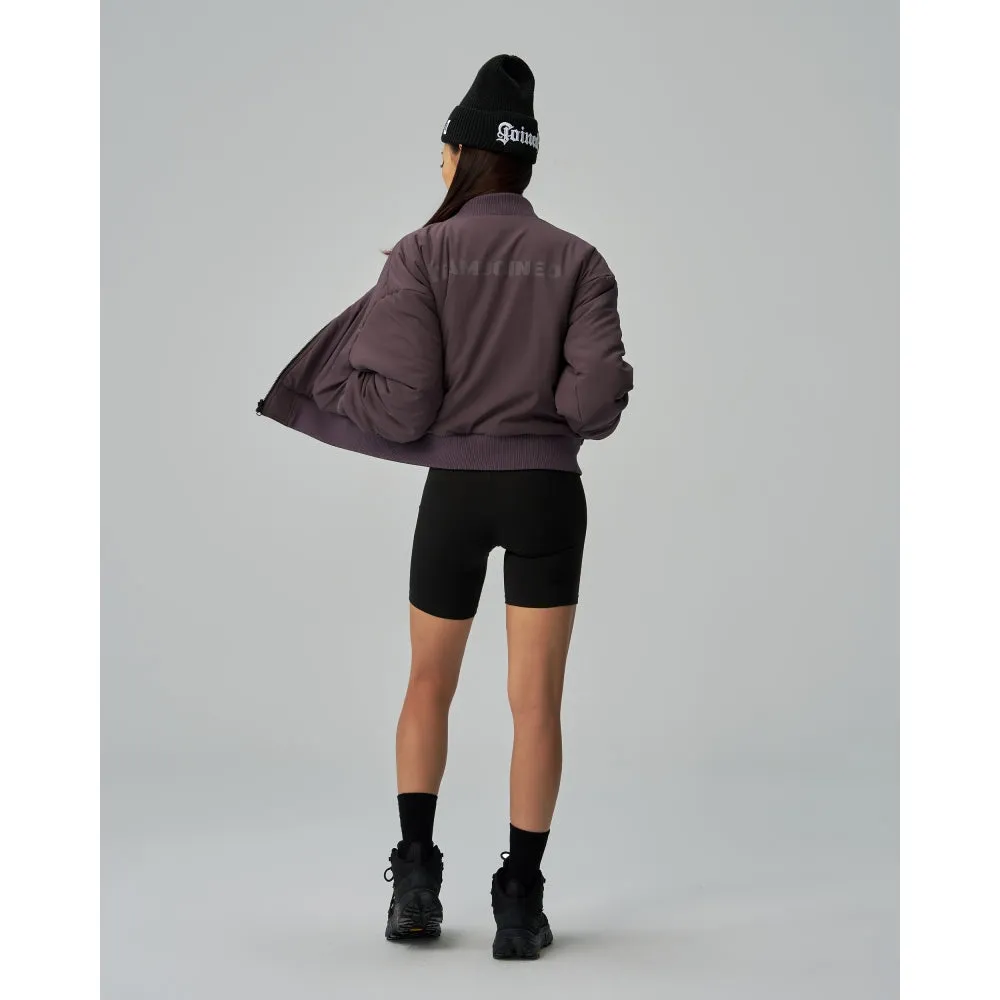 TEAMJOINED JOINED WOMEN CROPPED TECH INSIDE OUT BOMBER JACKET-BLACK / PURPLE