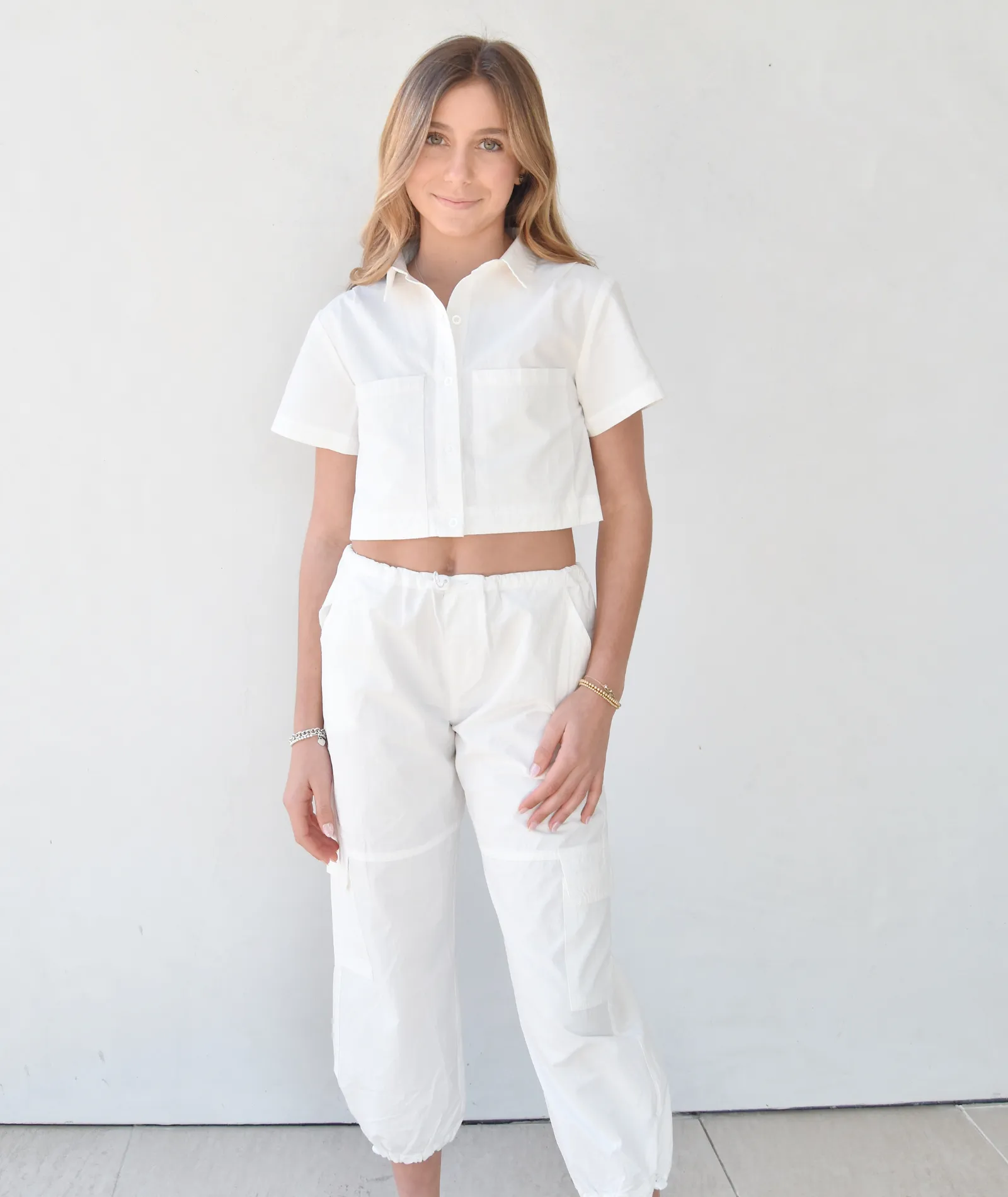 Vintage Havana Girls Crop Button Down