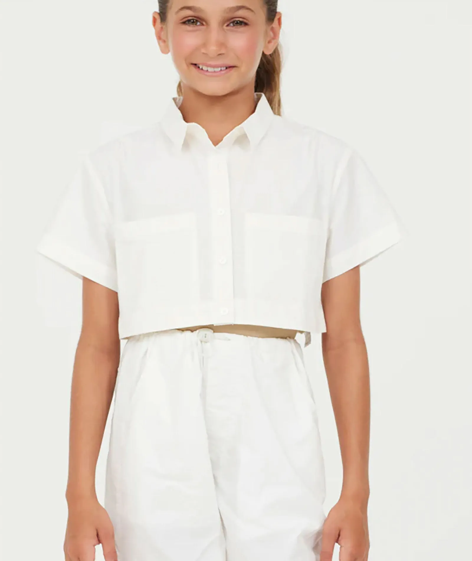 Vintage Havana Girls Crop Button Down