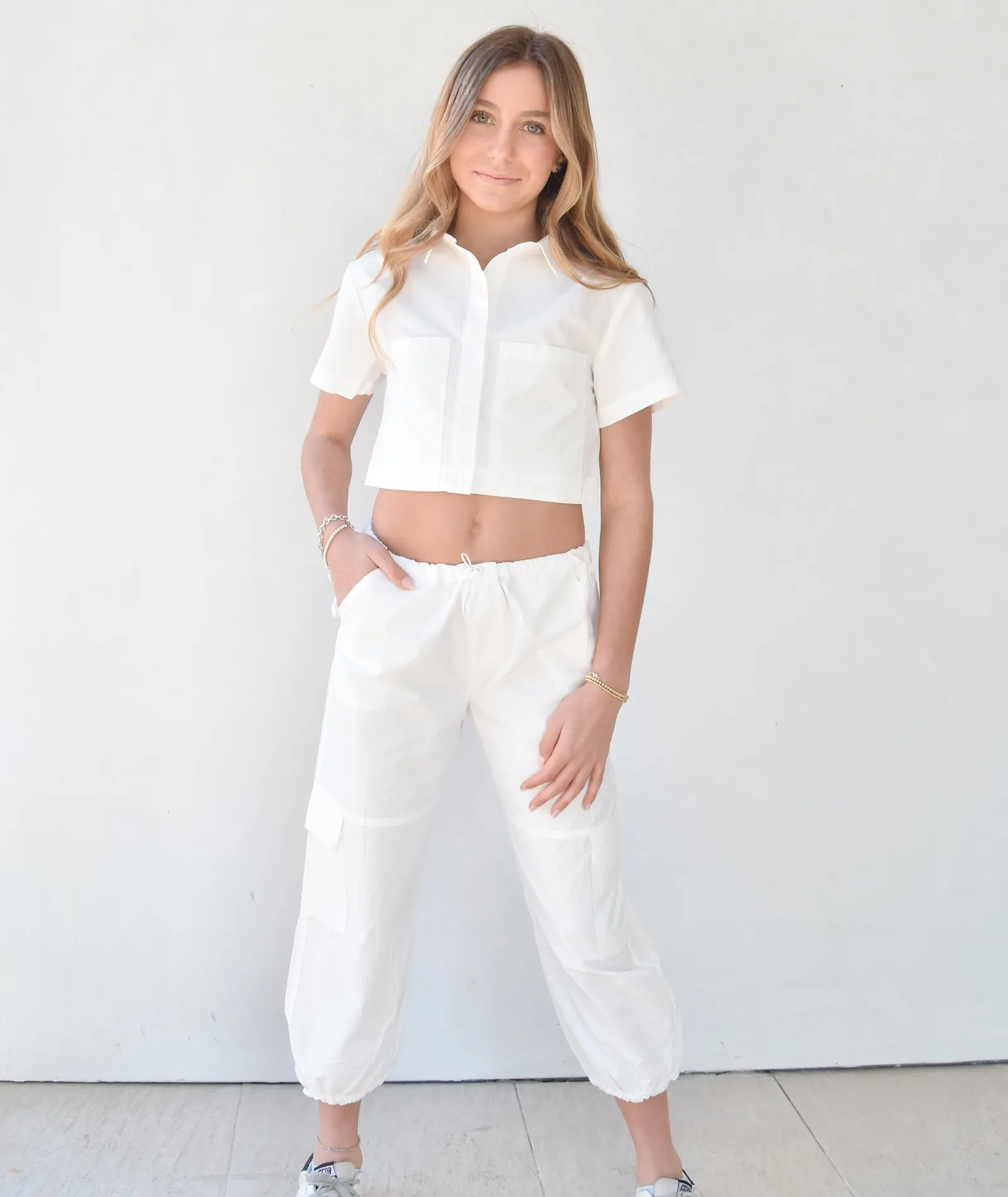 Vintage Havana Girls Crop Button Down