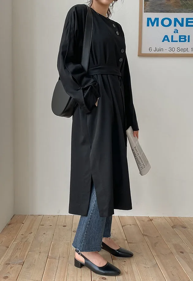 White Black Two-way wear Sophisticated Sheer Long Trench Coats Belted For Womens Loose Fit Outerwear Spring Autumn Korean Drama Fashion