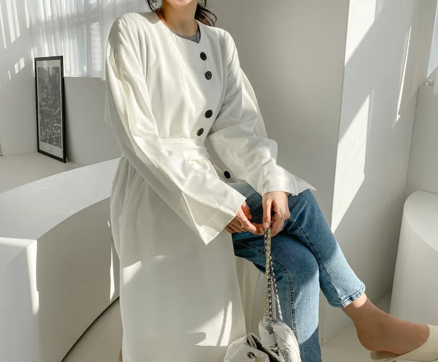 White Black Two-way wear Sophisticated Sheer Long Trench Coats Belted For Womens Loose Fit Outerwear Spring Autumn Korean Drama Fashion