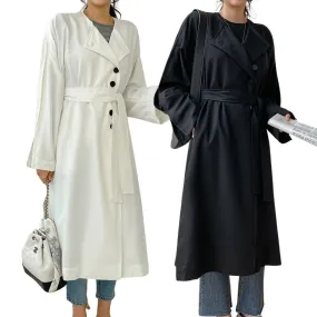 White Black Two-way wear Sophisticated Sheer Long Trench Coats Belted For Womens Loose Fit Outerwear Spring Autumn Korean Drama Fashion