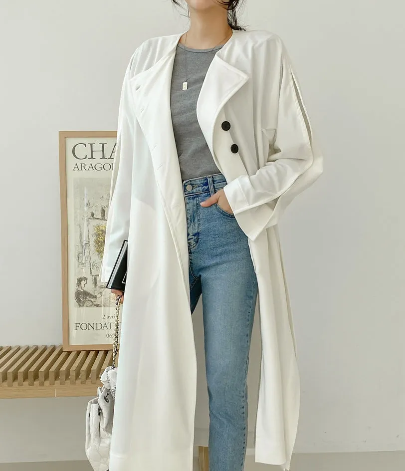 White Black Two-way wear Sophisticated Sheer Long Trench Coats Belted For Womens Loose Fit Outerwear Spring Autumn Korean Drama Fashion