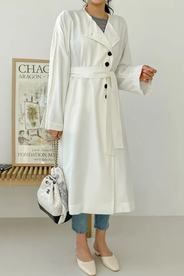 White Black Two-way wear Sophisticated Sheer Long Trench Coats Belted For Womens Loose Fit Outerwear Spring Autumn Korean Drama Fashion