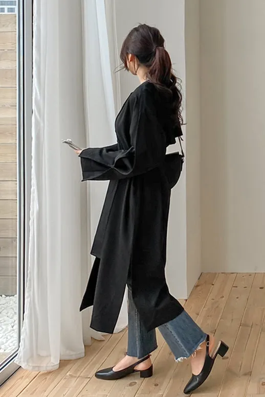 White Black Two-way wear Sophisticated Sheer Long Trench Coats Belted For Womens Loose Fit Outerwear Spring Autumn Korean Drama Fashion