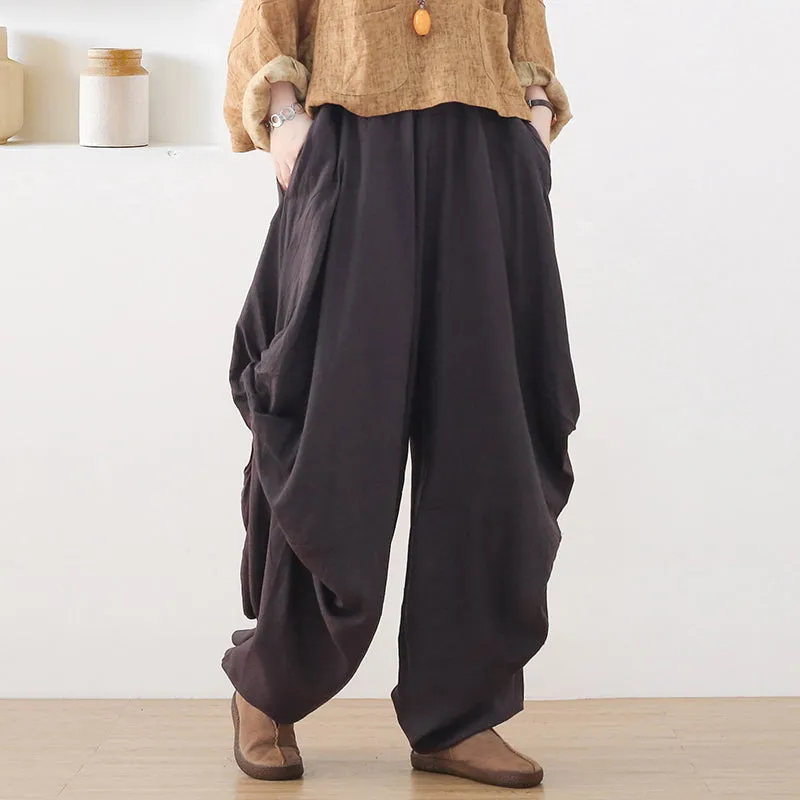 Women Autumn Retro Loose Cotton Linen Harem Bloomers