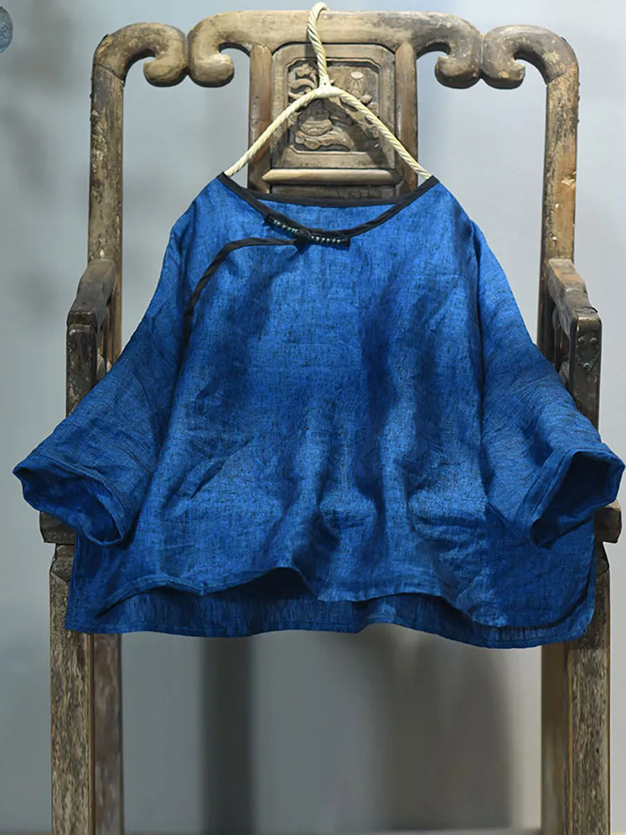 Women Retro Linen Solid Loose Shirt