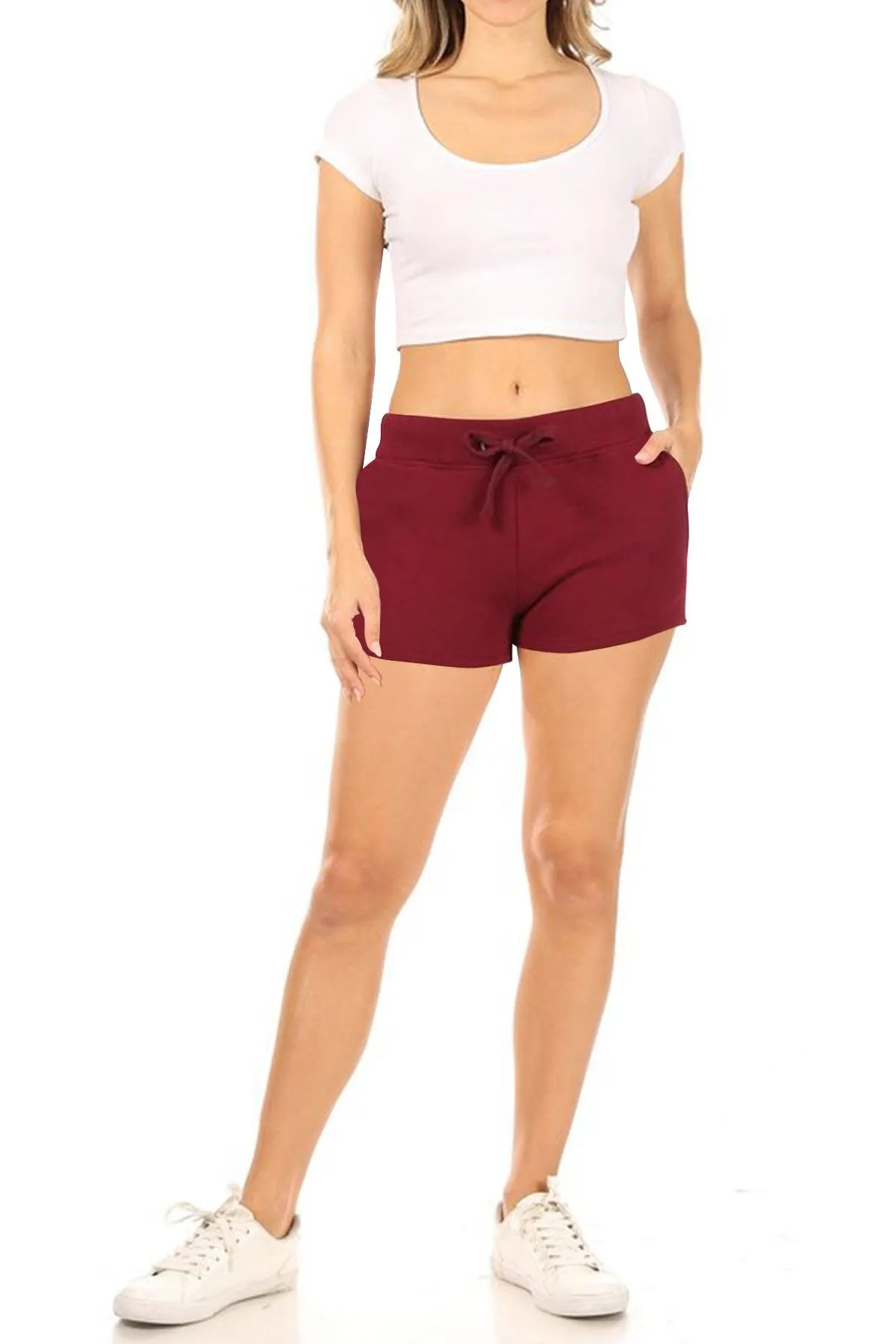 Women's Casual Drawstring Elastic Waist Fleece Solid Basic Lounge Shorts Pants