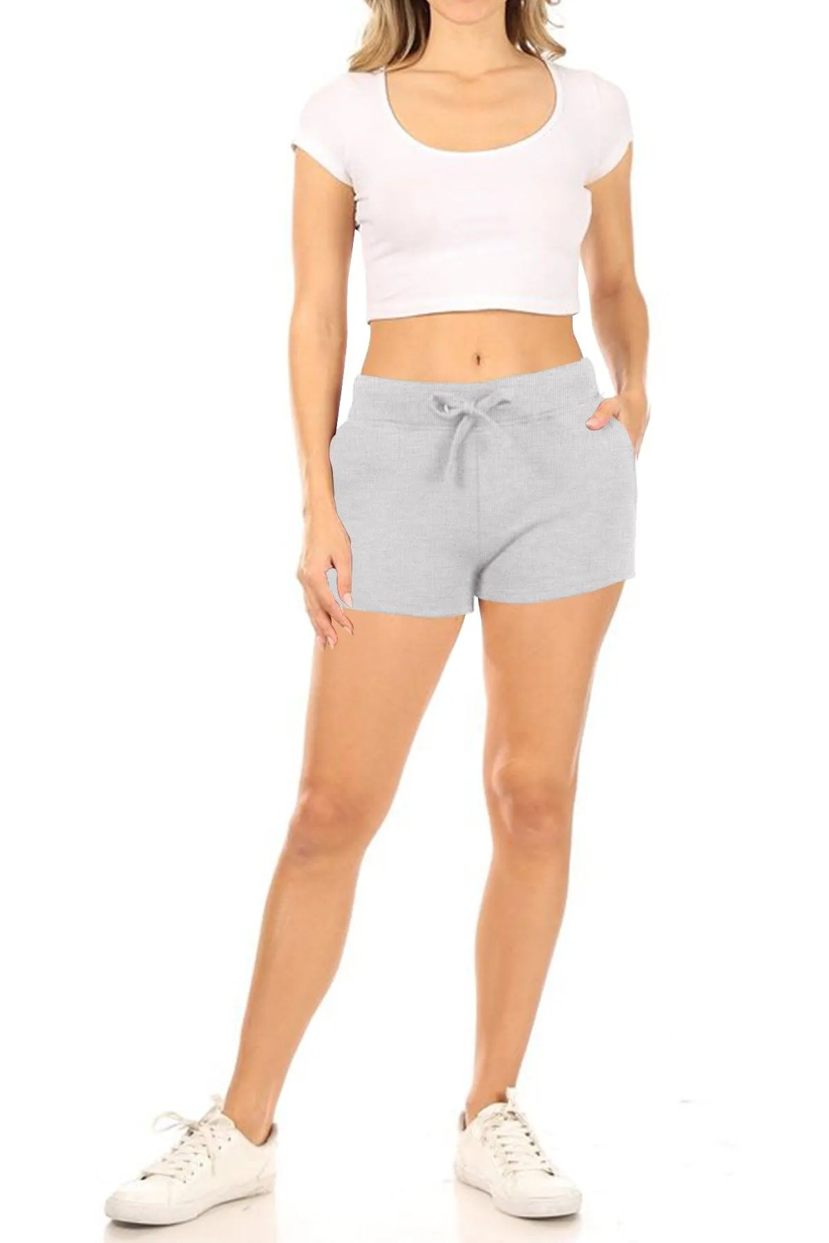 Women's Casual Drawstring Elastic Waist Fleece Solid Basic Lounge Shorts Pants