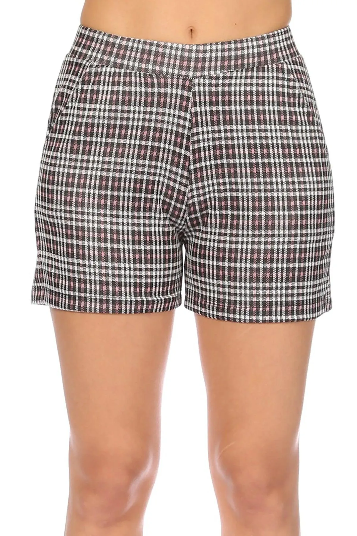 Women's Casual Plaid Print Fitted Shorts With Pocket