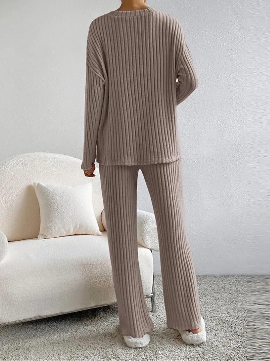 Women's Cozy Knit Drop Shoulder Tee and Pant Lounge Set