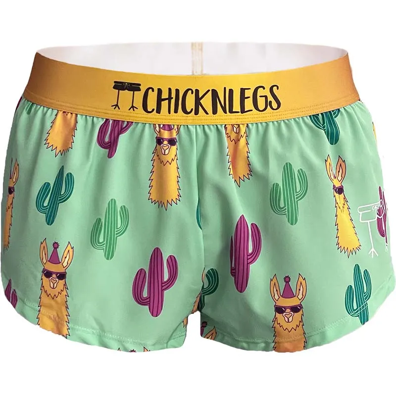 Women's Green Llamas 1.5" Split Shorts