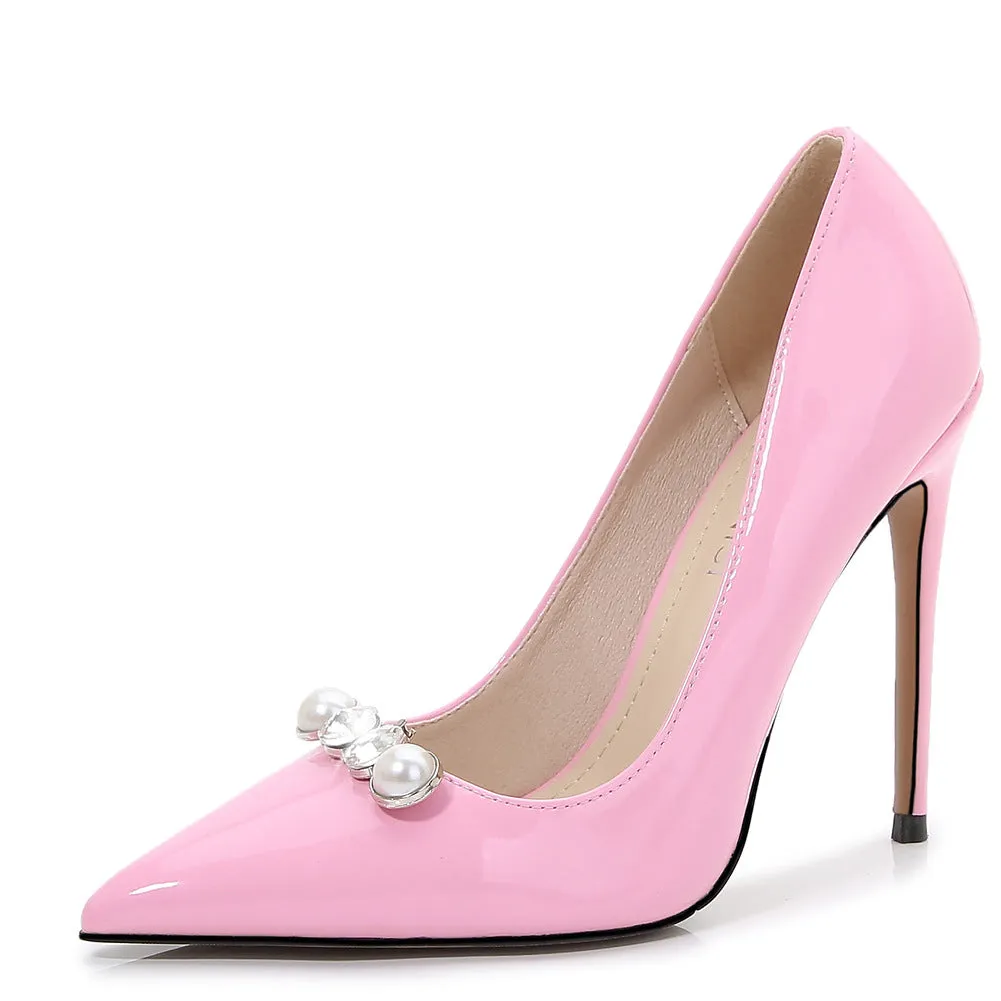 Women's Pointed Toe Pearls Shallow Stiletto Heel Pumps